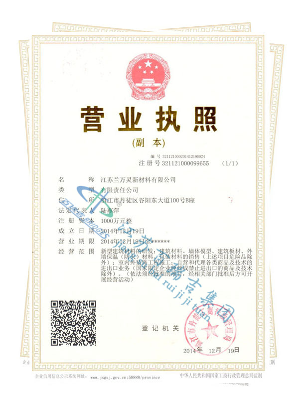 A copy of the business license