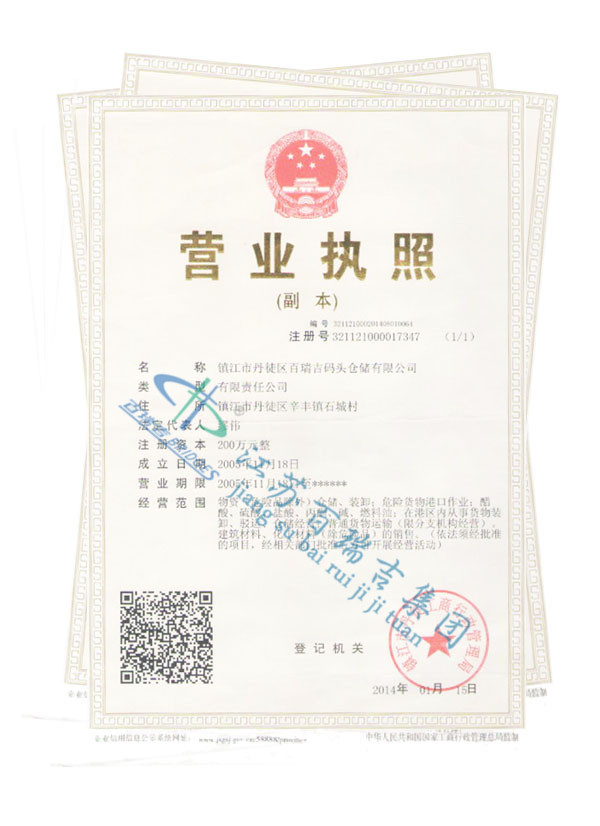 A copy of the business license